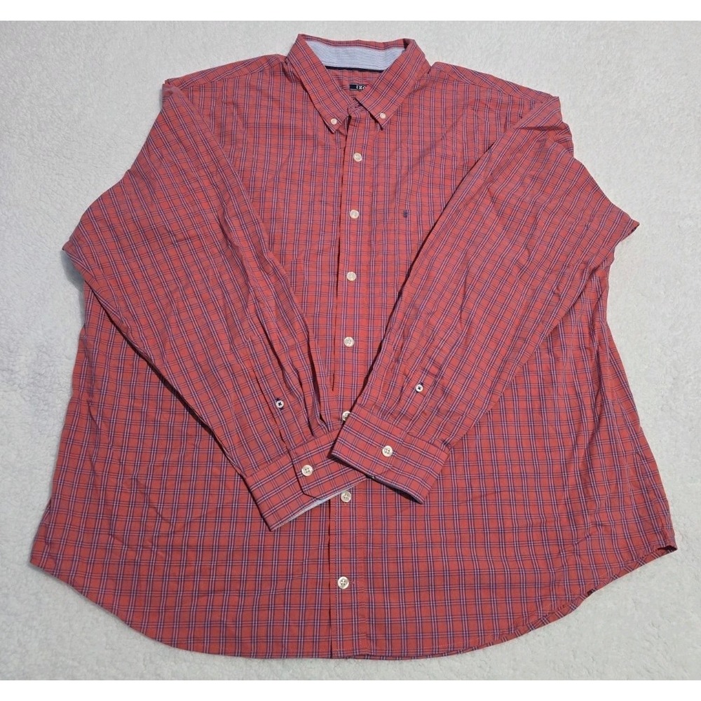 IZOD Red Blue Plaid Long Sleeve Button Up Mens Shirt Sz 2XLT